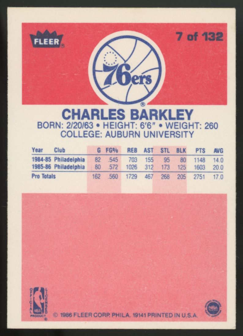 1986-87 Fleer Premier Charles Barkley RC #7 EX