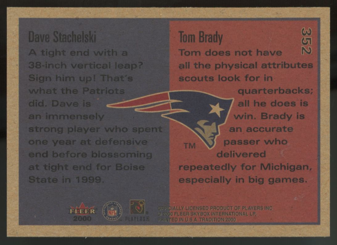 2000 Fleer Tradition Tom Brady RC Rookies To Watch #352 "A"