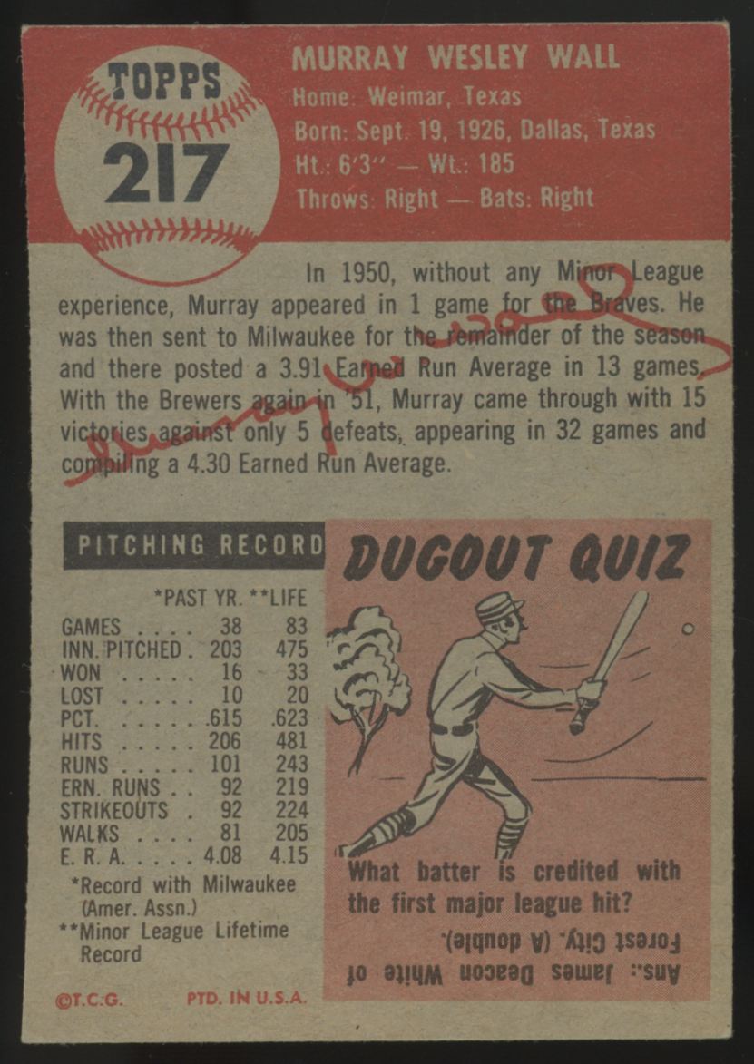 1953 Topps Murray Wall #217 EX "A"