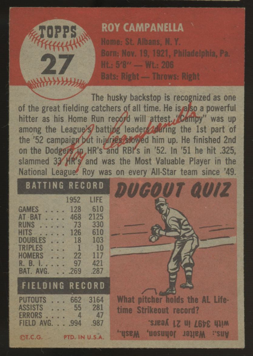 1953 Topps Roy Campanella #27 EX/MT