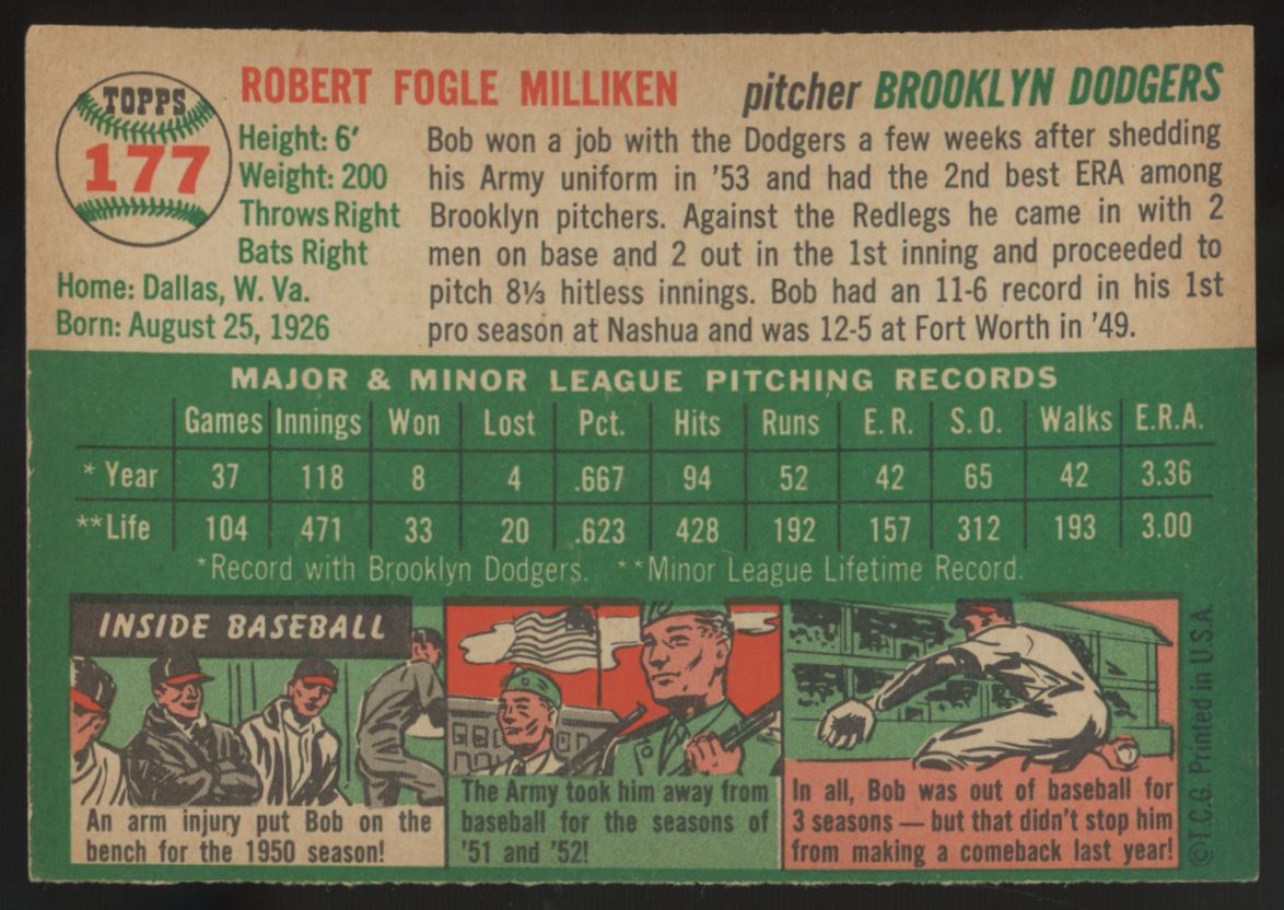 1954 Topps Bub Milliken #177 EX/MT