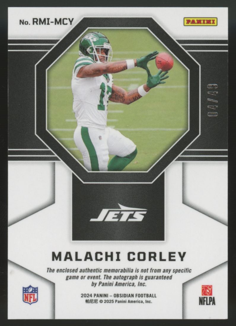 2024 Obisidan Malachi Corley RC Materials Ink Patch Auto RPA Purple /49 #RMI-MCY