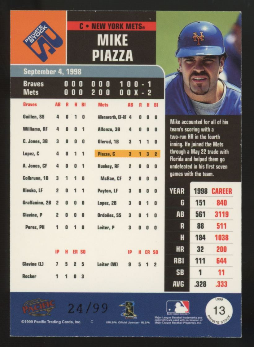 1999 Pacific Private Stock Mike Piazza Vintage /99 #13