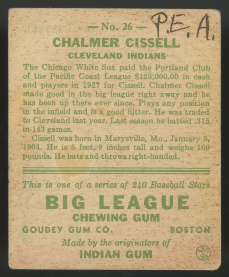1933 Goudey Chalmer Cissell #26 VG (MK) "A"