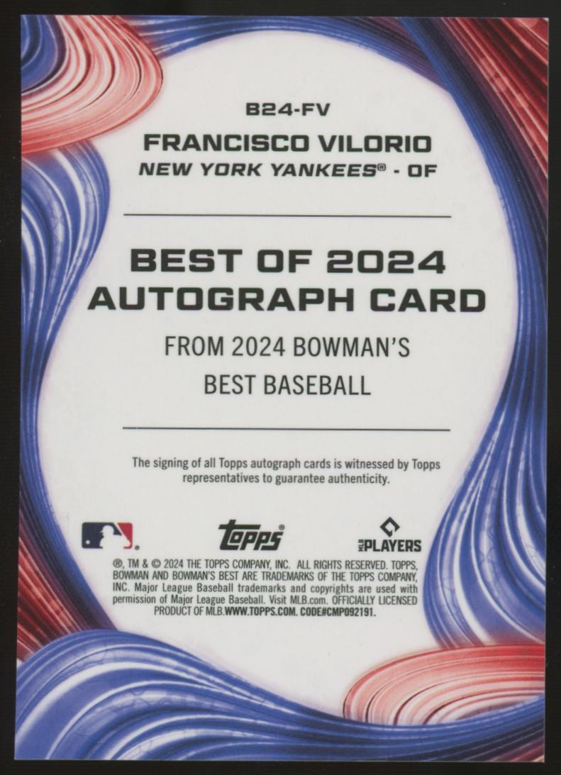 2024 Bowman's Best Francisco Vilorio Best Of '24 Black Auto /10 #B24-FV
