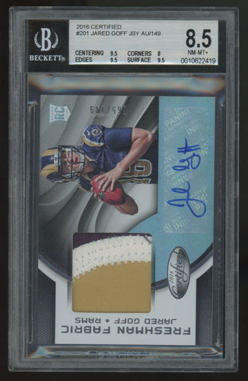 2016 Certified Jared Goff RC Freshman Fabric Patch Auto RPA /149 #201 BGS 8.5 10