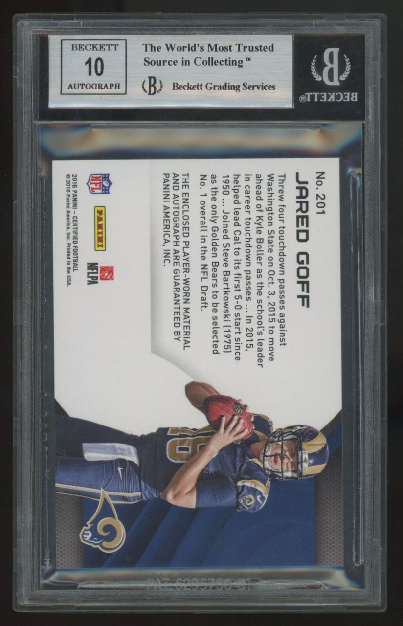 2016 Certified Jared Goff RC Freshman Fabric Patch Auto RPA /149 #201 BGS 8.5 10