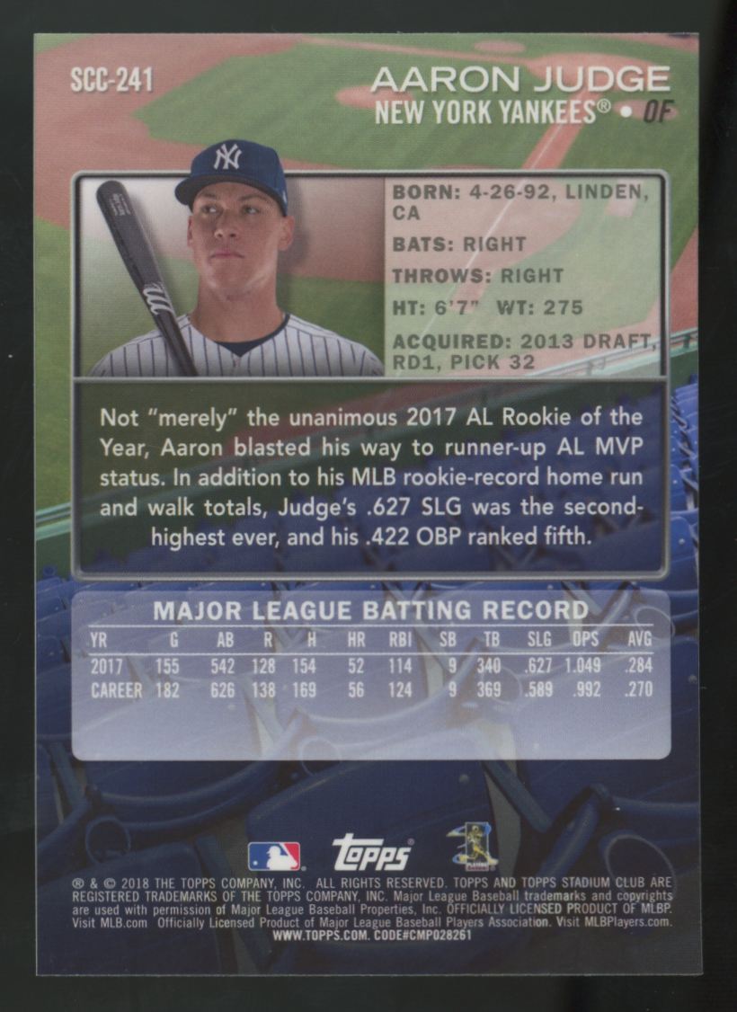 2018 Topps Stadium Club Aaron Judge Chrome #SCC-241