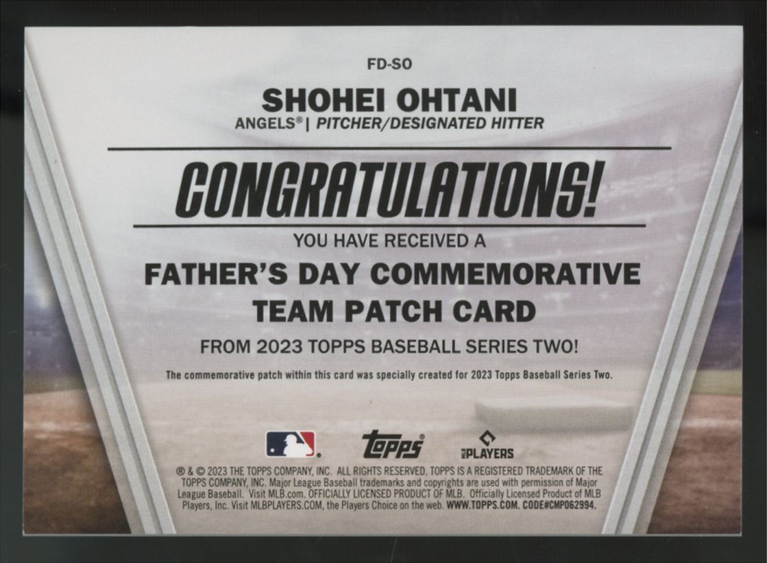 2023 Topps Series Two Shohei Ohtani Father's Day Commemorative Patch #FD-SO