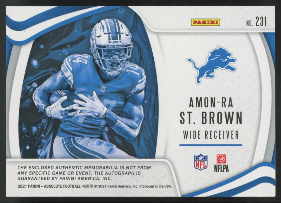 2021 Panini Absolute Amon-Ra St. Brown RC Rookie Premiere Triple Patch /99 #231