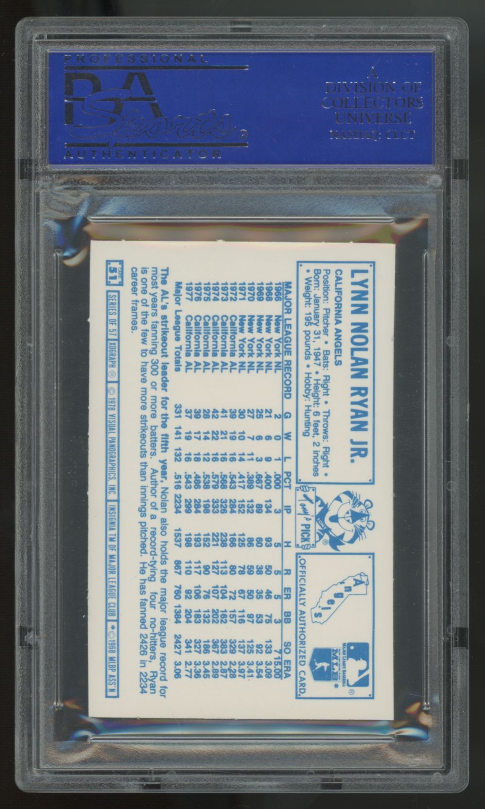 1978 Kellogg's Nolan Ryan 3-D Super Stars #51 PSA 9 *271