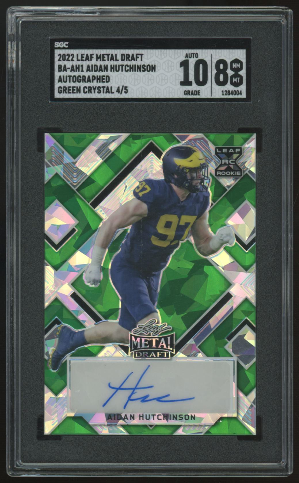 2023 Leaf Metal Draft Aidan Hutchinson RC Green Crystal Auto /5 #BA-AH1 SGC 8 10