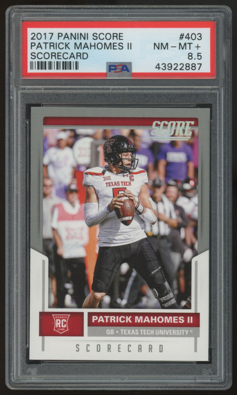 2017 Score Patrick Mahomes RC #403 Scorecard PSA 8.5