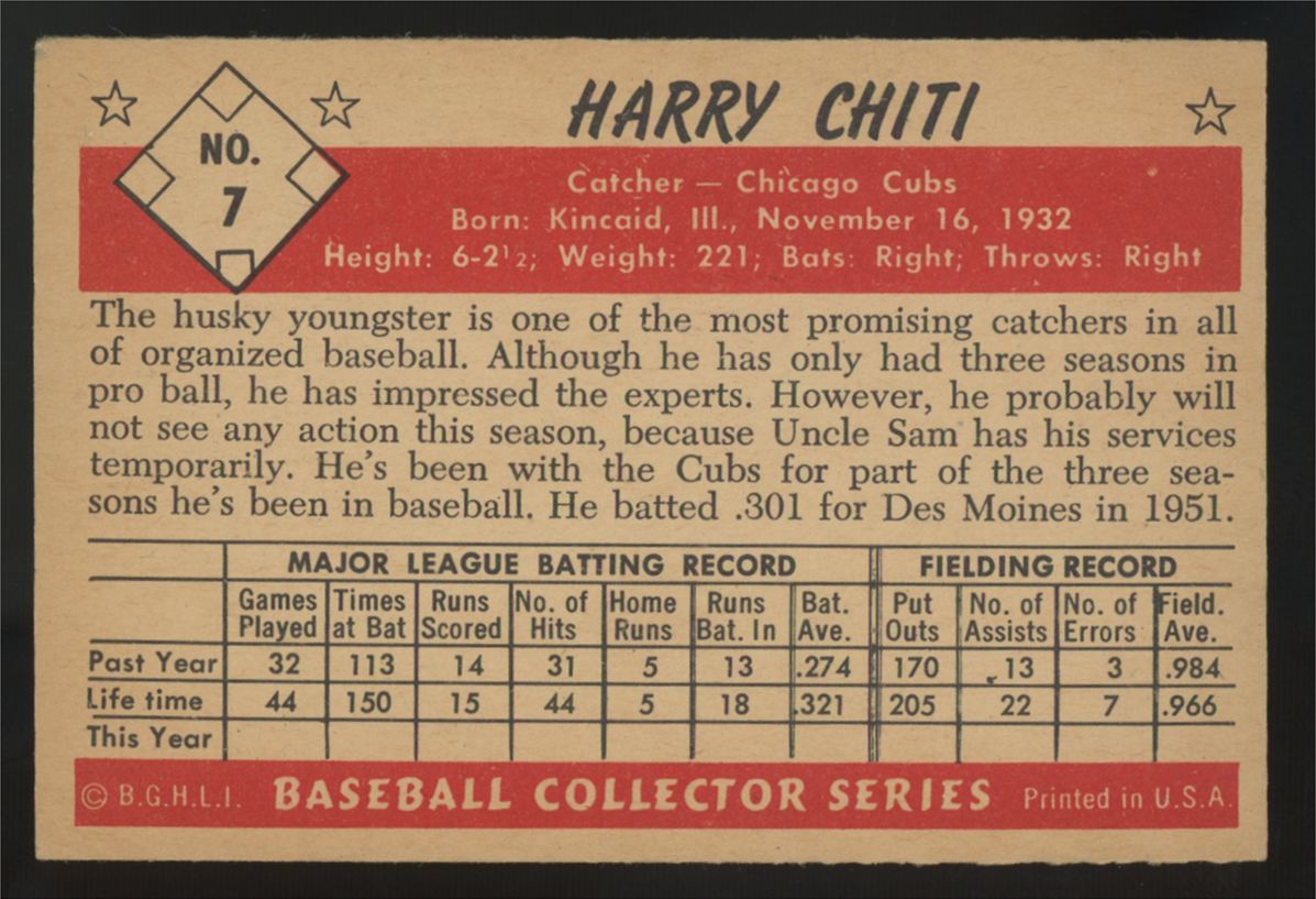 1953 Bowman Color Harry Chiti #7 VG/EX