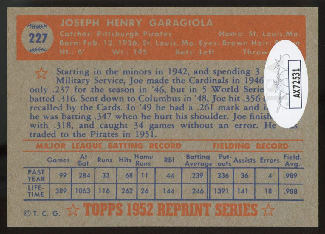 1983 Topps Joe Garagiola 1952 Reprint #227 Signed Autographed Card JSA