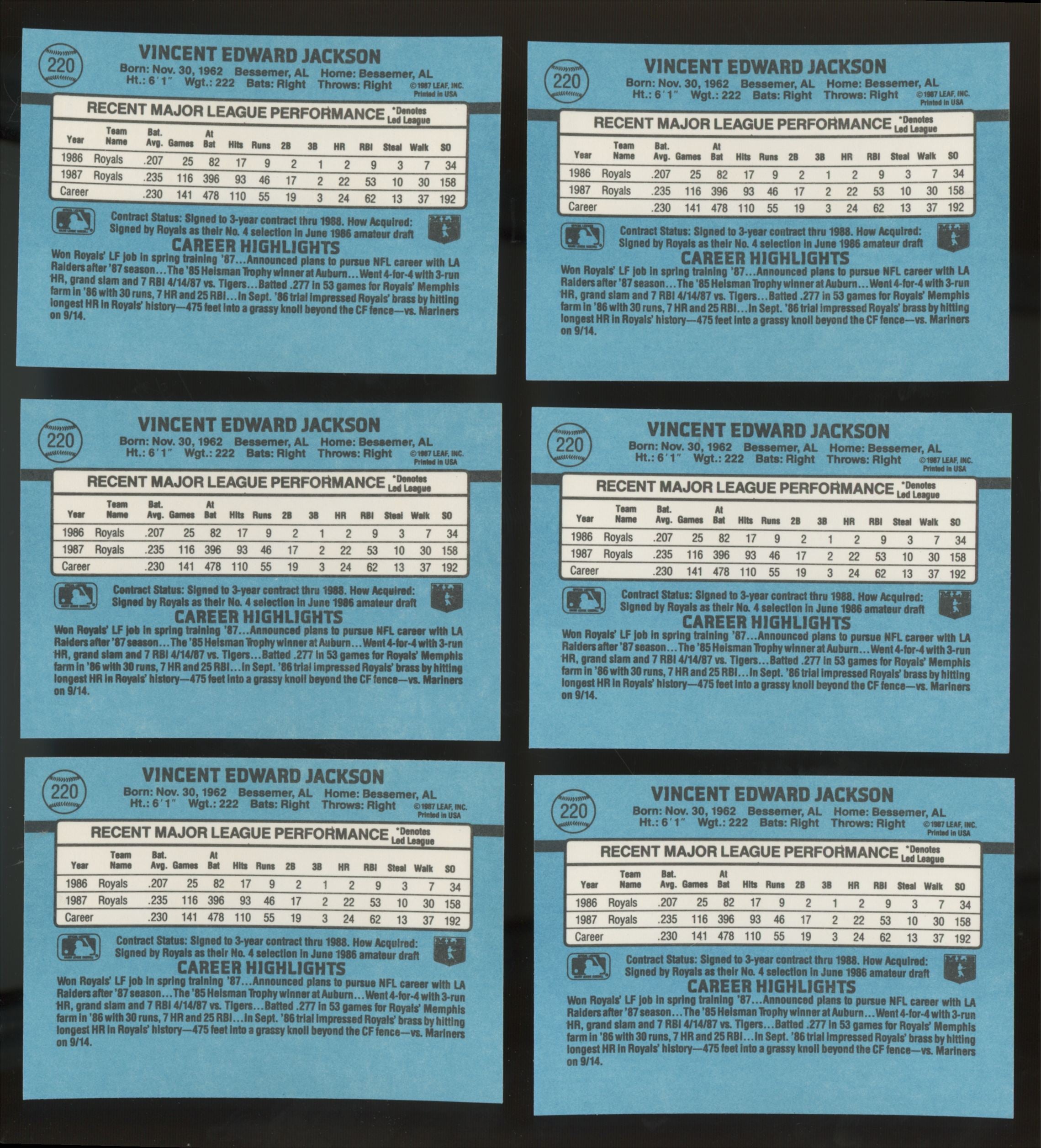 1988 Donruss Bo Jackson #220 (Lot Of 50)