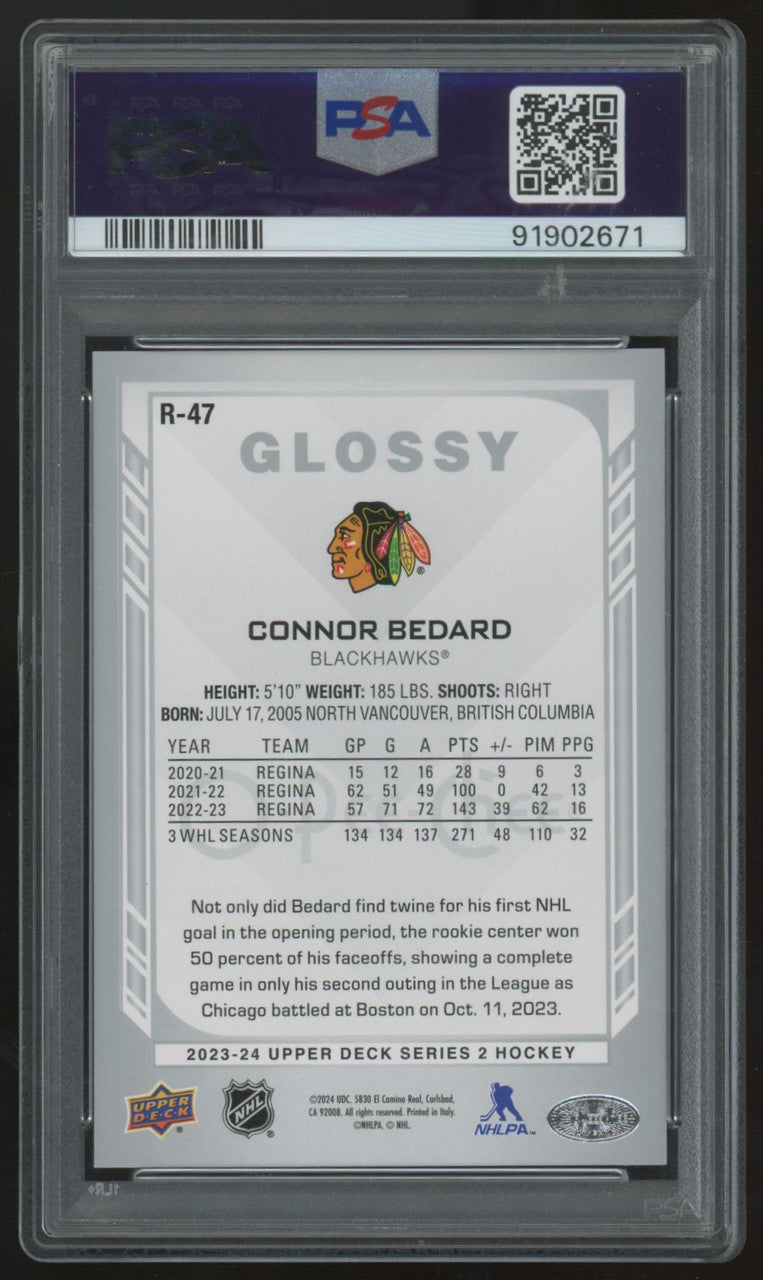 2023-24 Upper Deck Series Two Conor Bedard O-Pee-Chee Glossy #R-47 PSA 10