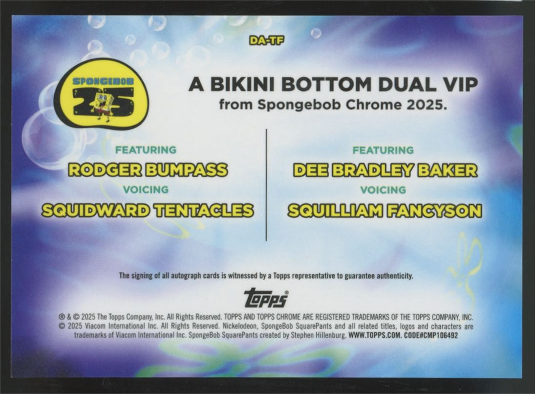 2025 Topps Chrome Spongebob Squidward/Squilliam Dual VIP Auto #DA-TF