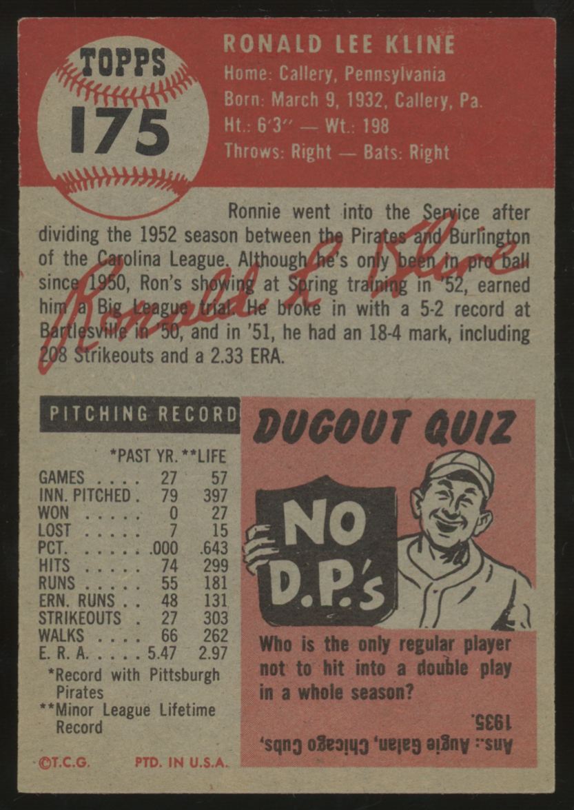 1953 Topps Ron Kline #175 EX/MT
