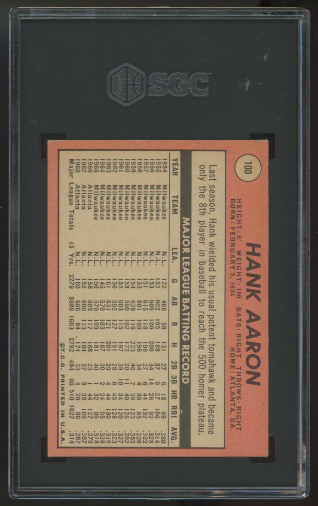 1969 Topps Hank Aaron #100 SGC 4 *102