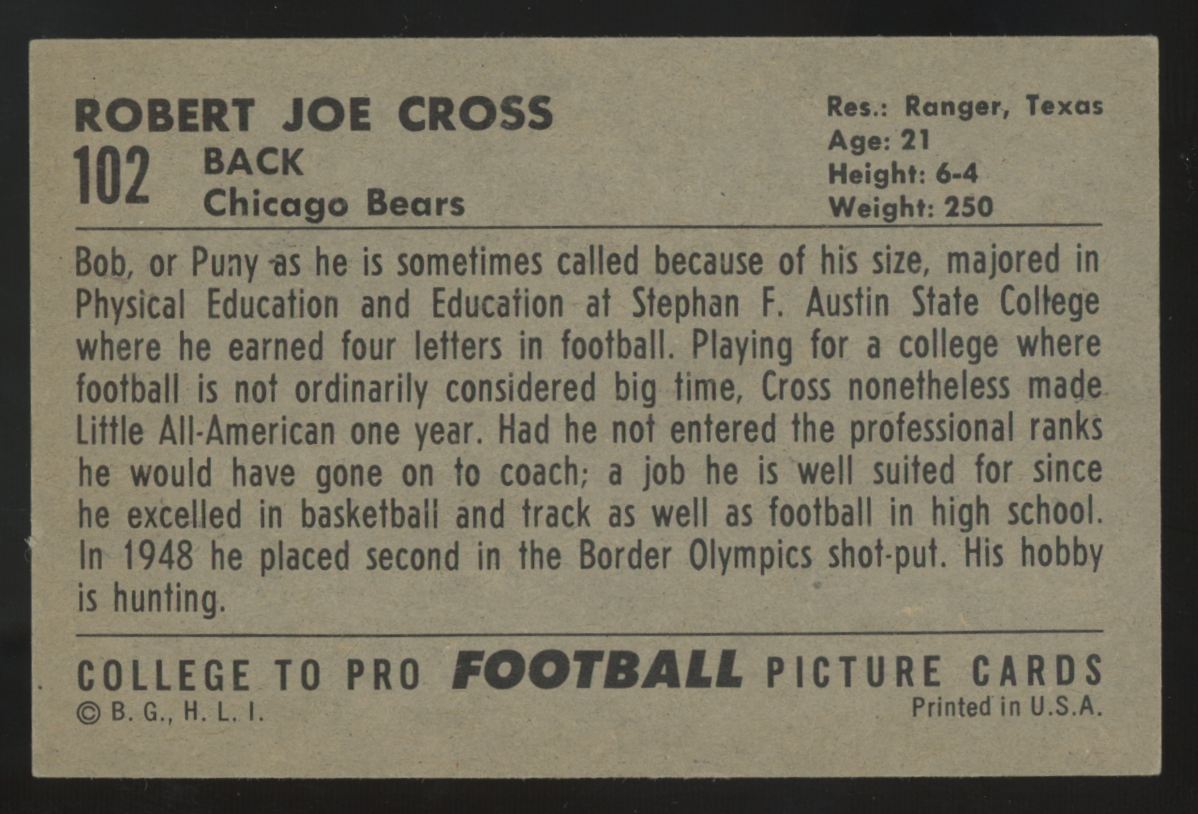 1952 Bowman Large Bob Cross RC #102 EX