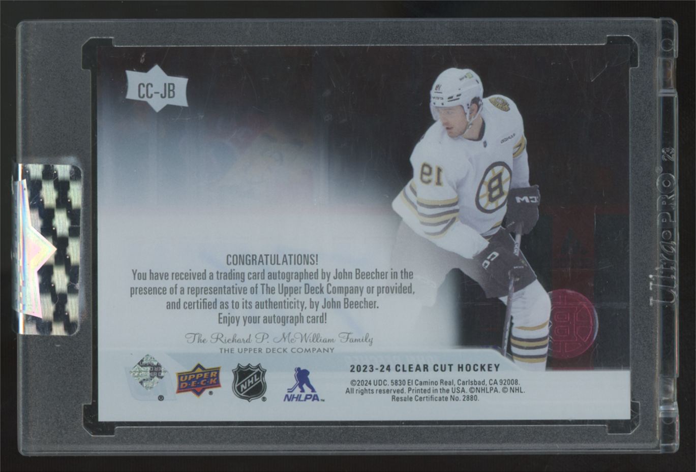 2023-24 Upper Deck Clear Cut John Beecher RC Auto #CC-JB