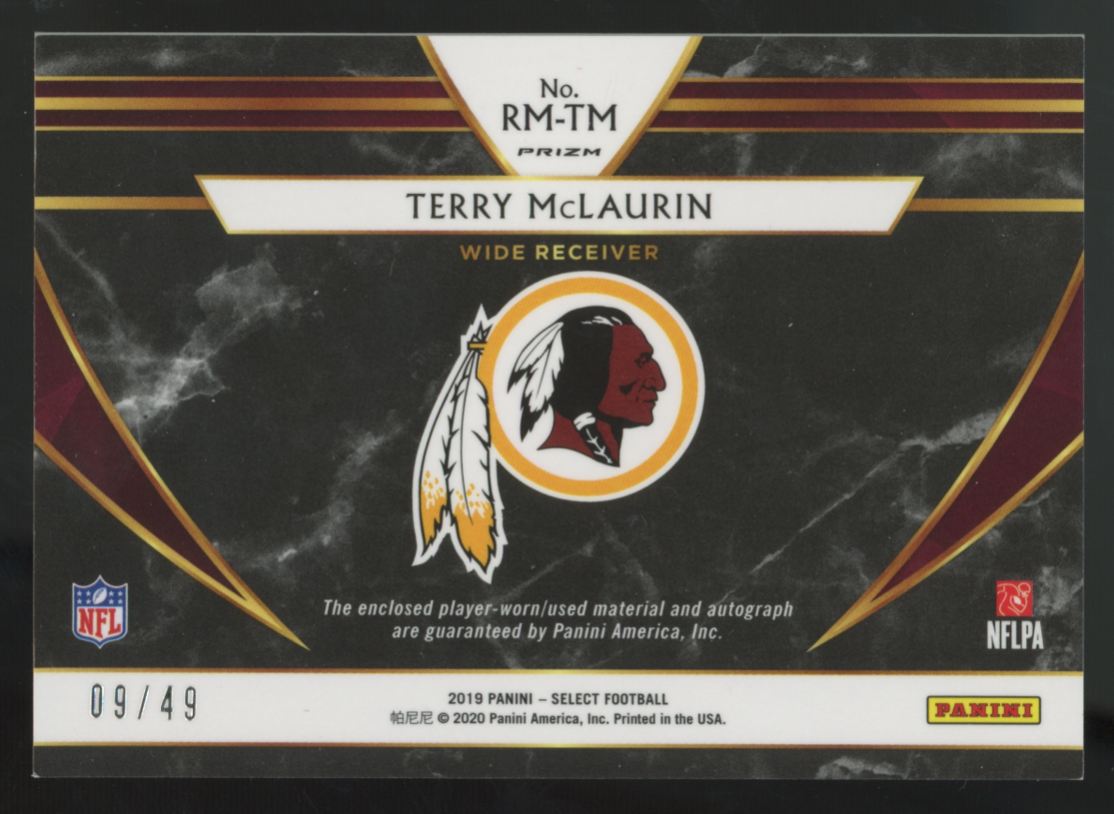 2019 Panini Select Terry McLaurin RC Patch Auto Purple RPA /49 #RM-TM
