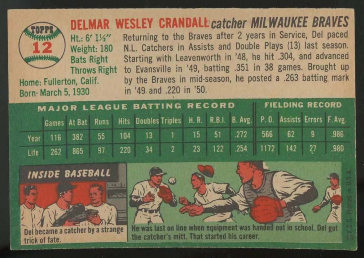 1954 Topps Del Crandall #12 NM