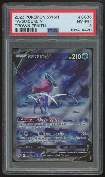 2023 Pokemon Suicune V Crown Zenith Full Art #GG38 PSA 8