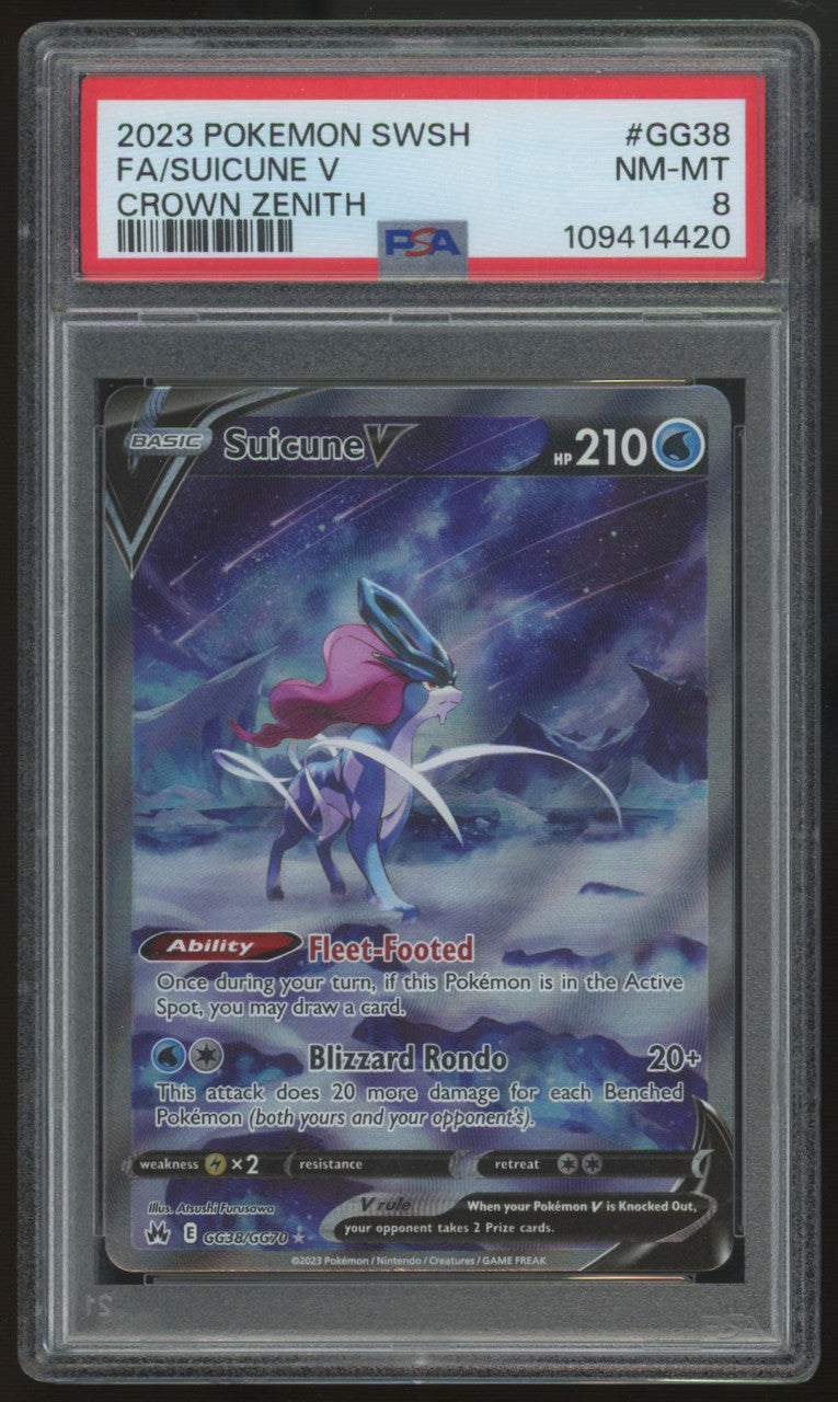 2023 Pokemon Suicune V Crown Zenith Full Art #GG38 PSA 8
