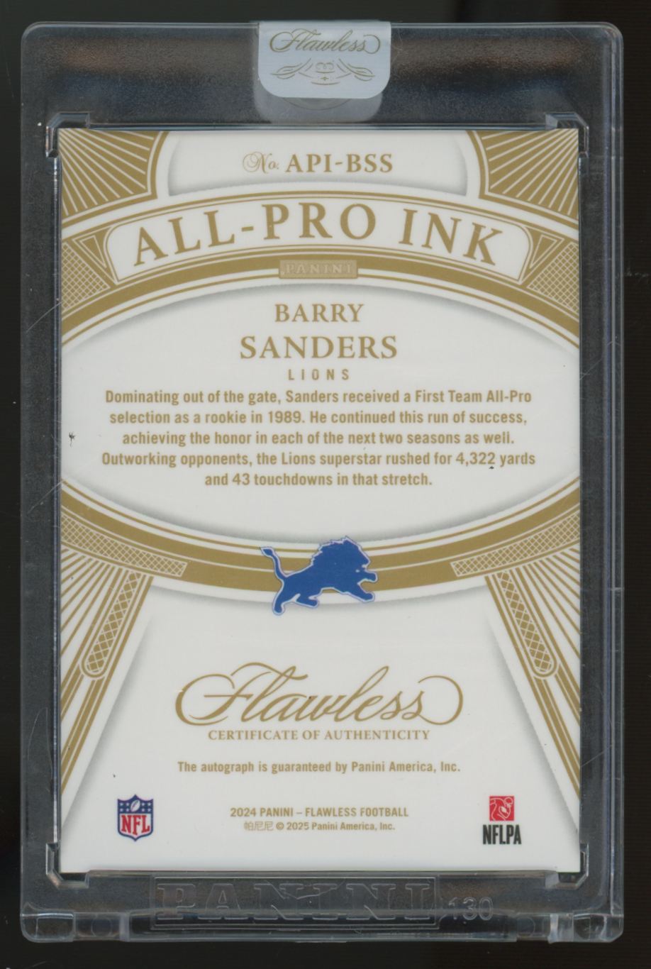 2024 Flawless Barry Sanders All-Pro Ink Silver Auto /20 #API-BSS