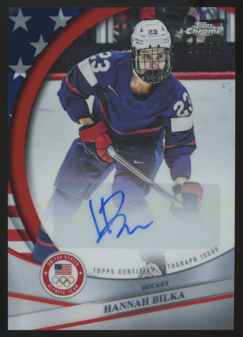2026 Topps Chrome Olympics Hannah Bilka USA Flag Auto Refractor /76 #BCA-HBI