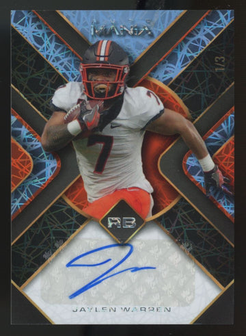 2022 Wild Card Auto Mania Jaylen Warren Platinum Lazer Auto /3 #AM-TH81
