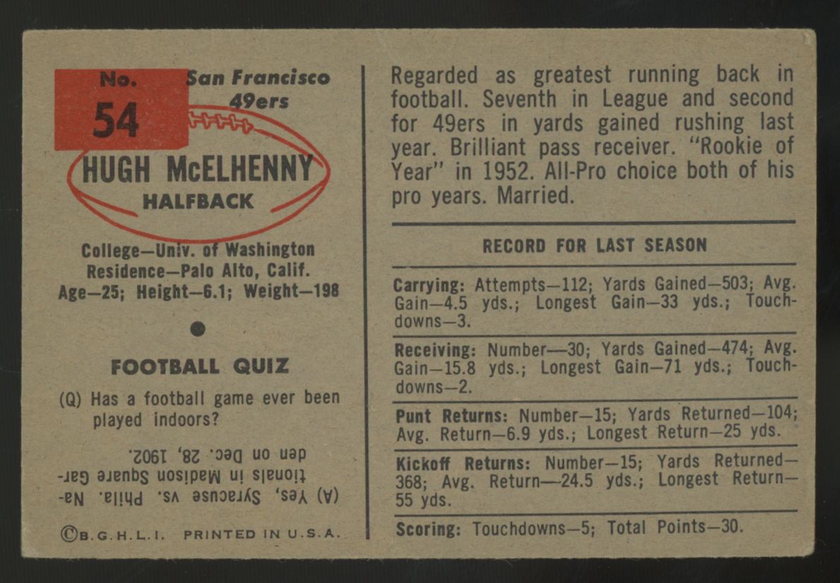 1954 Bowman Hugh McElhenny #54 VG