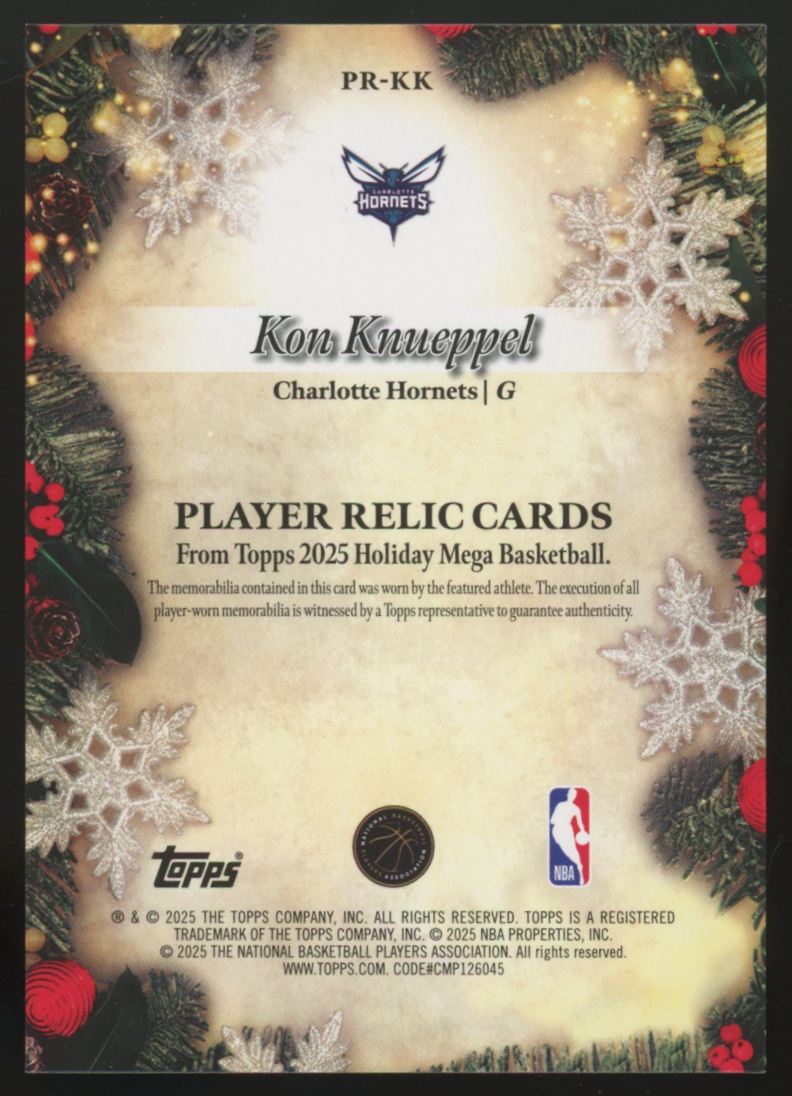 2025-26 Topps Holiday Kon Knueppel RC Patch #PR-KK