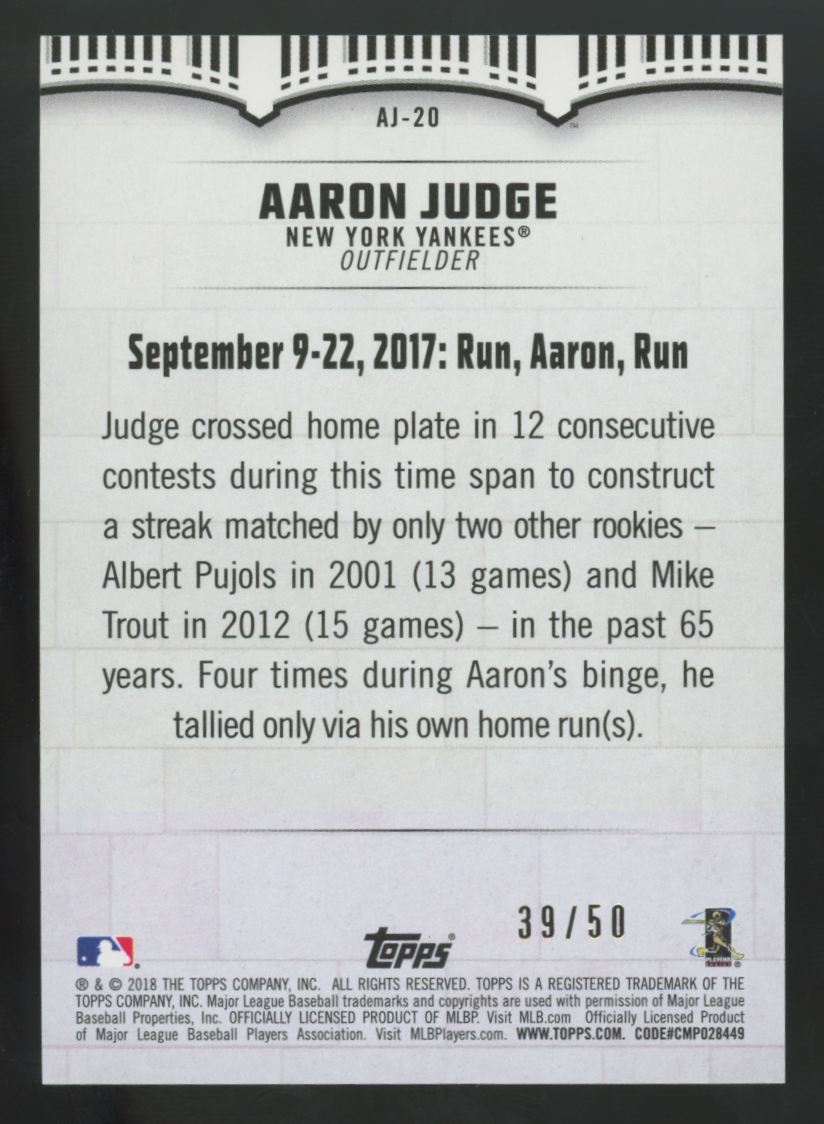 2018 Topps Aaron Judge Gold Highlights /50 #AJ-20