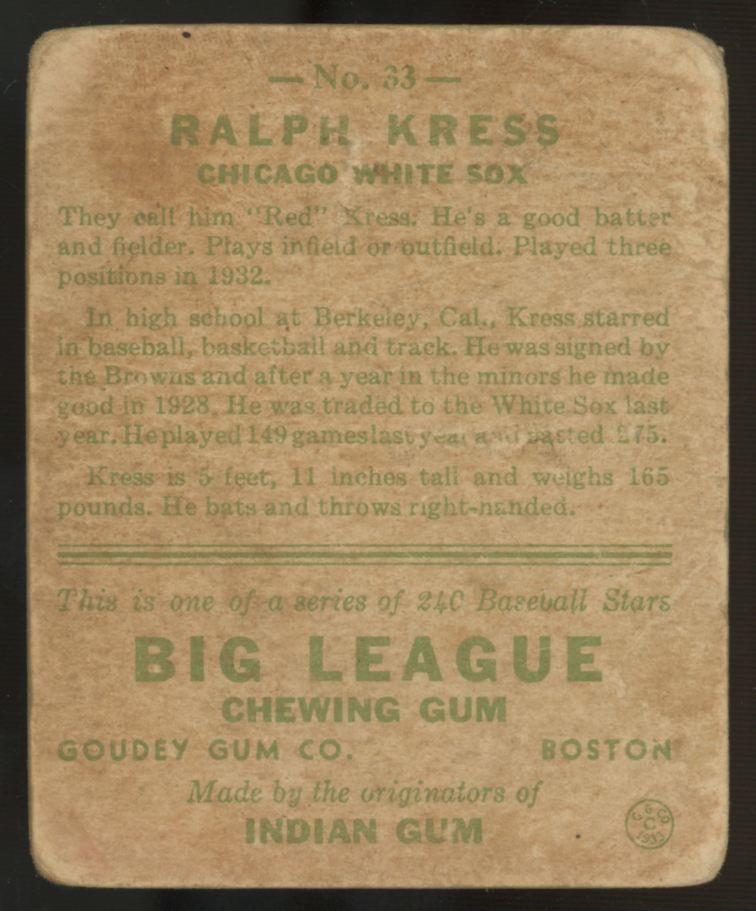 1933 Goudey Ralph Kress #33 Poor