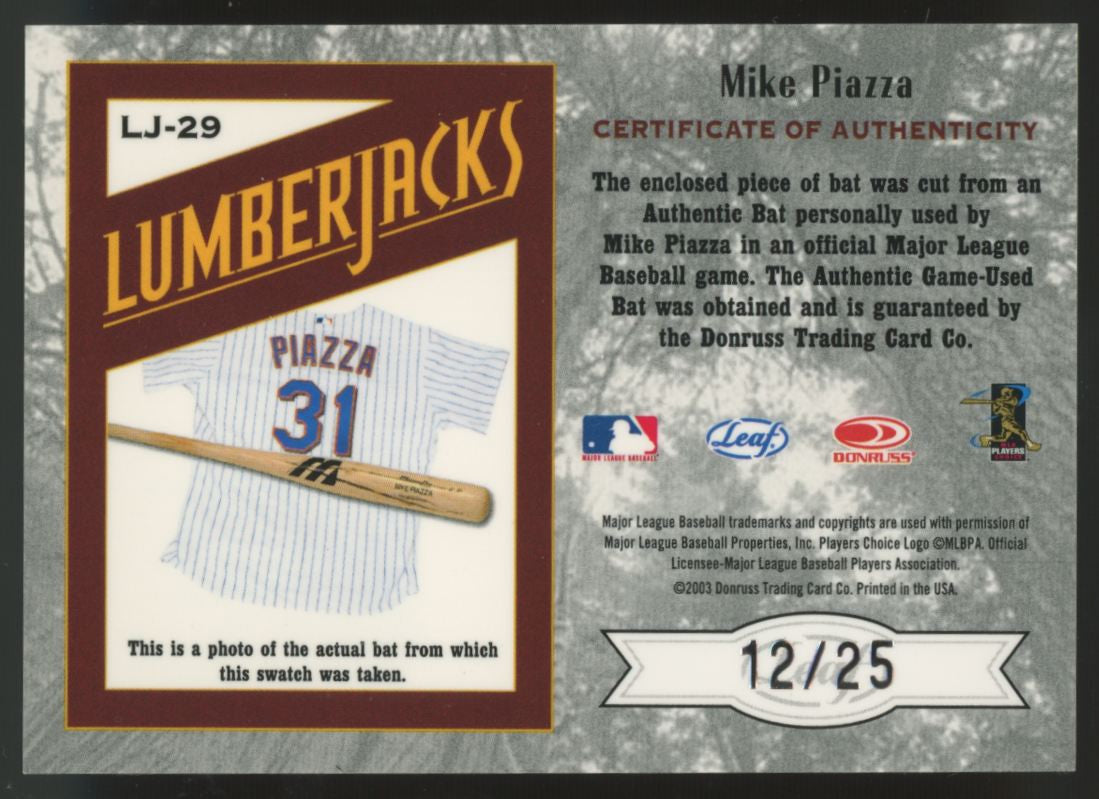2003 Leaf Limited Mike Piazza Lumberjacks Relic /25 #LJ-29