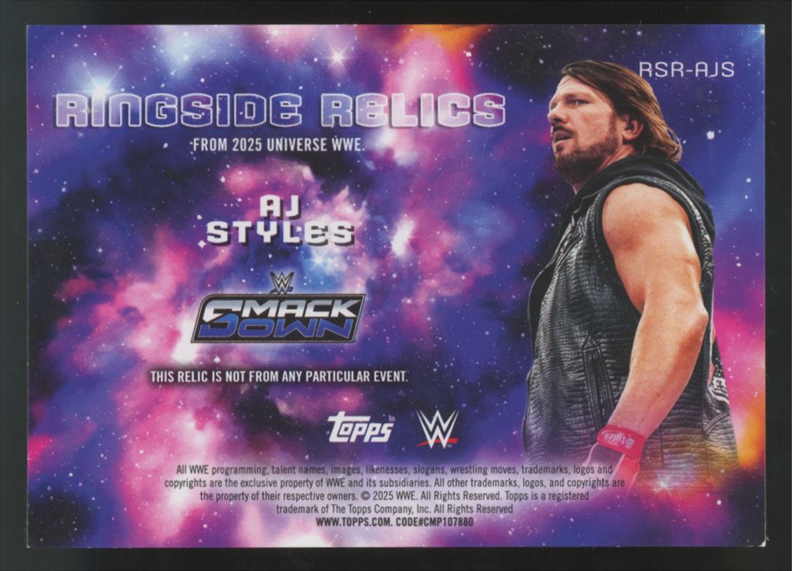 2025 Topps WWE Universe AJ Styles Gold Stone Ringside Relic Patch /50 #RSR-AJS