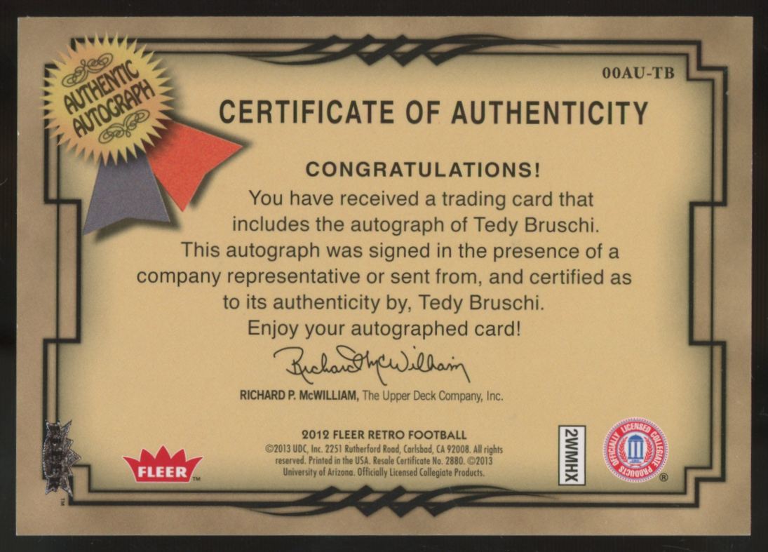 2012 Fleer Retro Tedy Bruschi 2000 Autographics Auto #00AU-TB