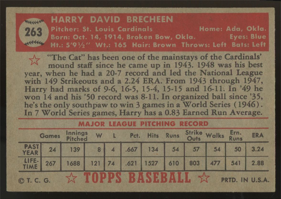 1952 Topps Harry Brecheen #263 EX/MT