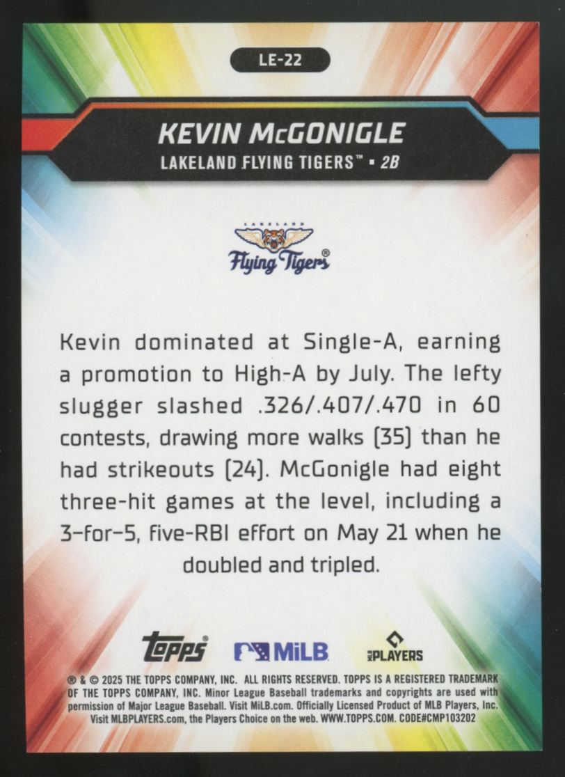 2025 Topps Pro Debut Kevin McGonigle Orange Foil League Elites /25 #LE-22
