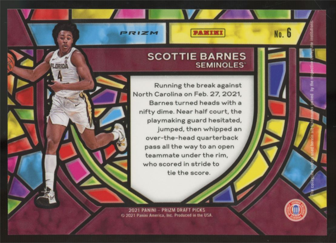 2021-22 Panini Prizm Draft Picks Scottie Barnes RC Stained Glass SSP #6