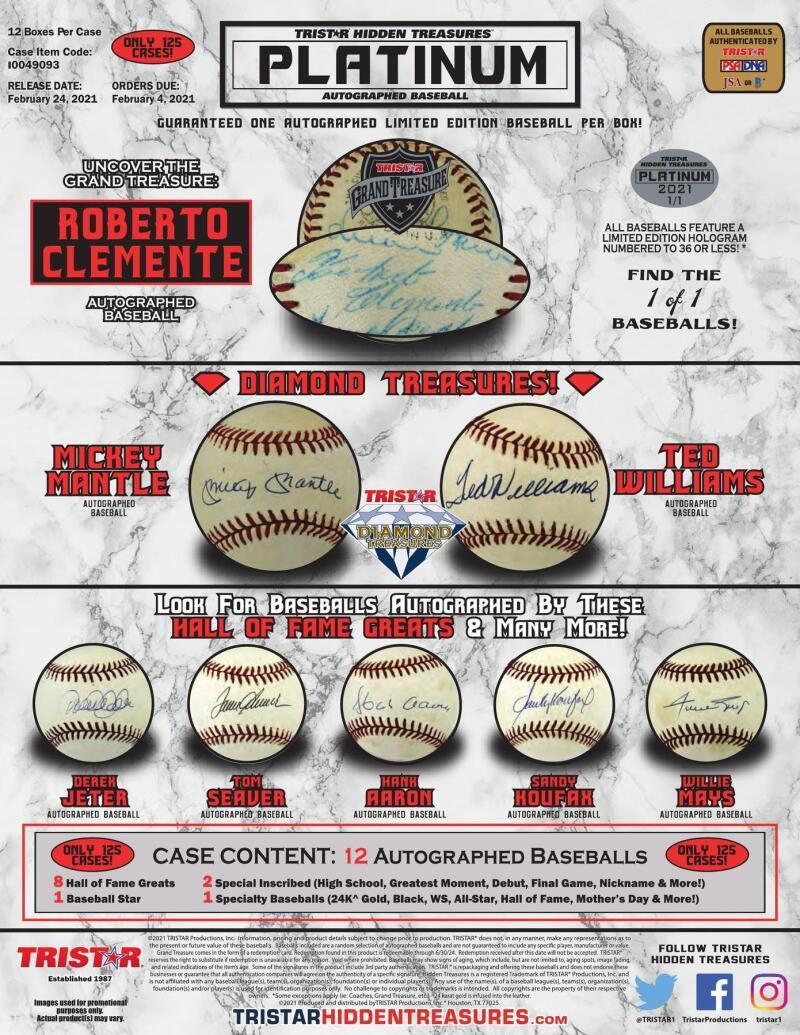 2021 TriStar Hidden Treasures Platinum Autographed Baseball Hobby Box