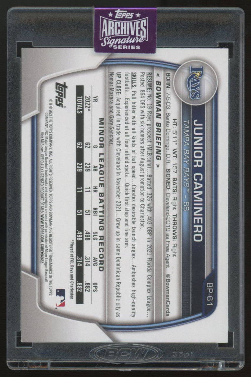 2025 Topps Archives Signature Series Junior Caminero 1st Auto /90 #BP-61