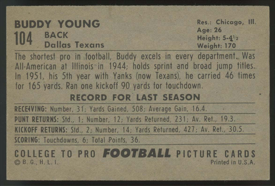 1952 Bowman Large Buddy Young #104 EX