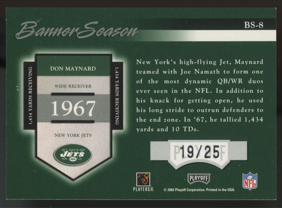 2002 Playoff Prestige Don Maynard Banner Season Auto /25 #BS-8