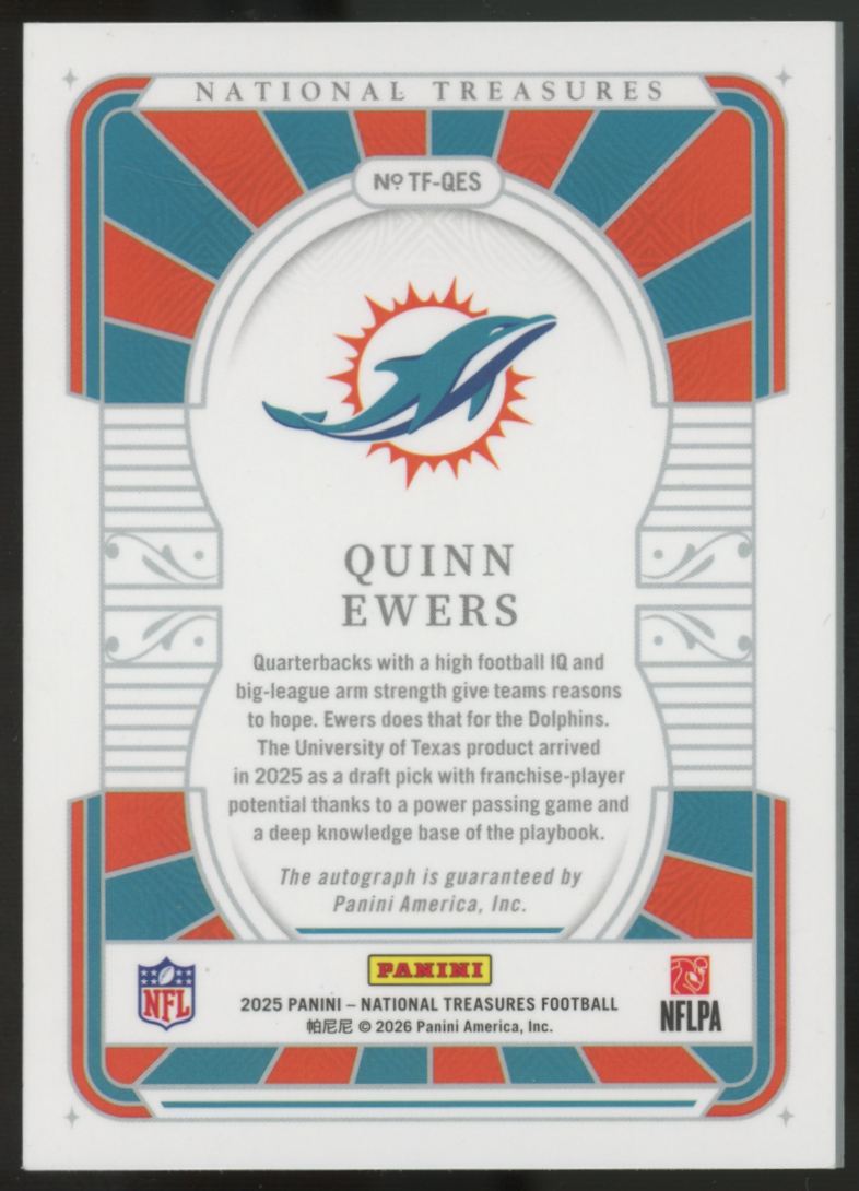 2025 National Treasures Quinn Ewers RC The Future Holo Silver Blue Auto /10