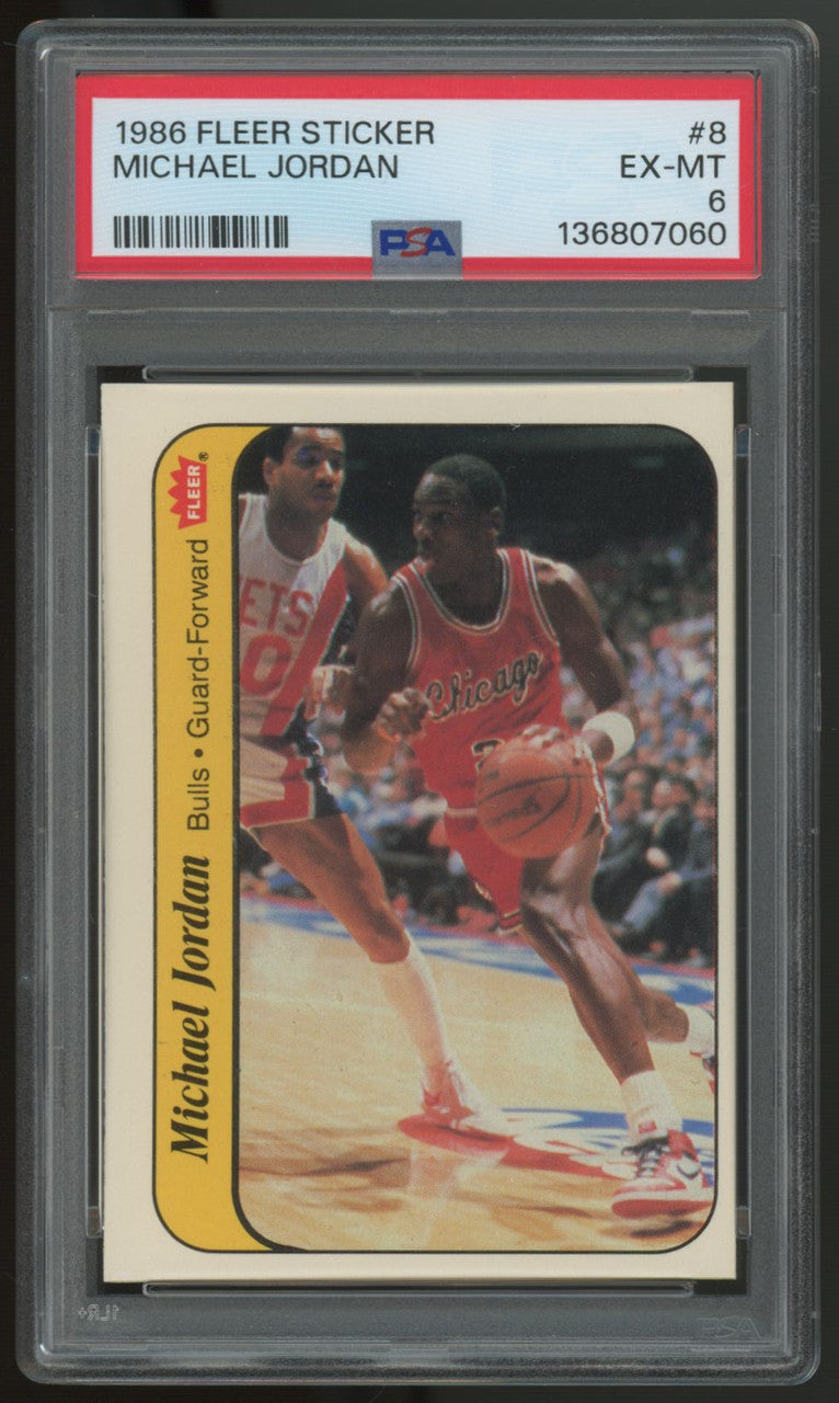 1986/87 Fleer Basketball Michael Jordan RC Sticker #8 PSA 6