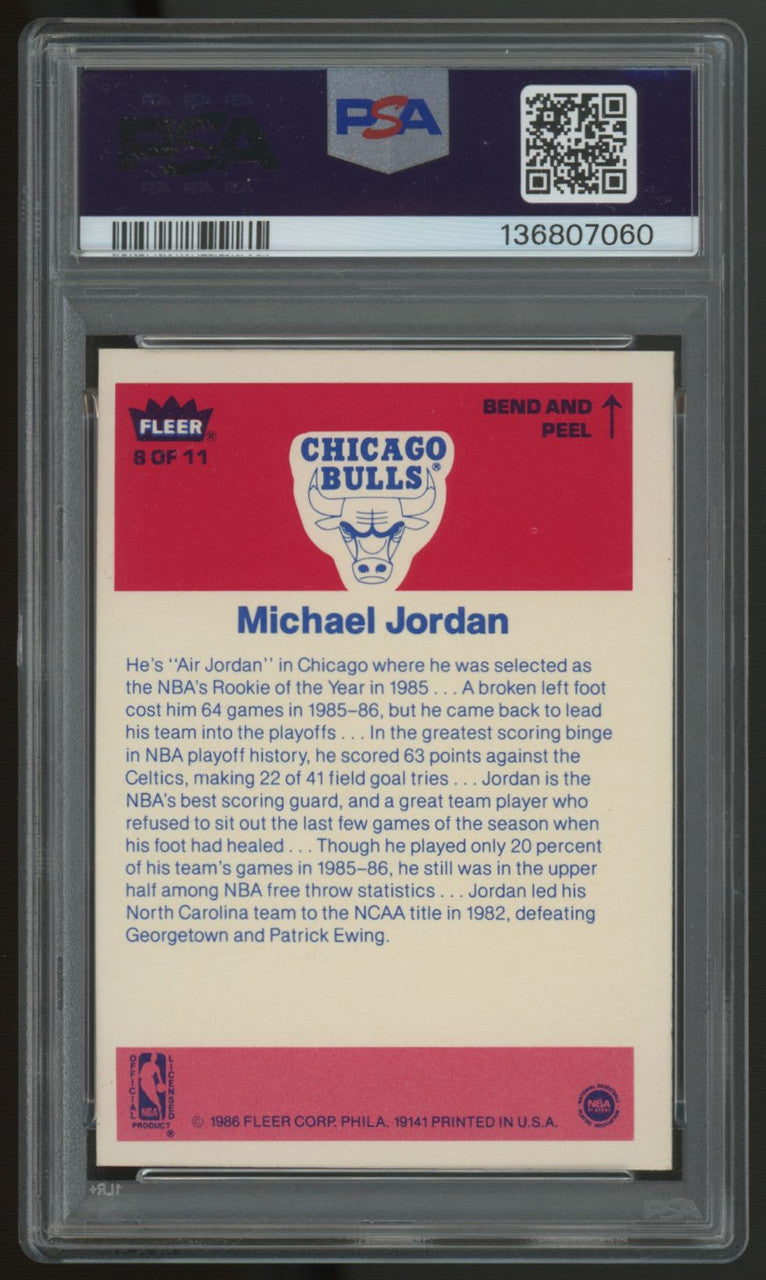 1986/87 Fleer Basketball Michael Jordan RC Sticker #8 PSA 6